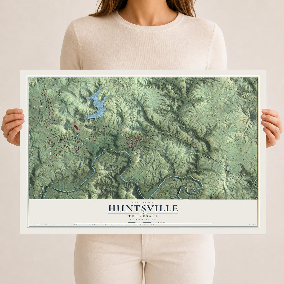 Map of Huntsville, Tennessee, 12 x 18 inch unframed archival matte print