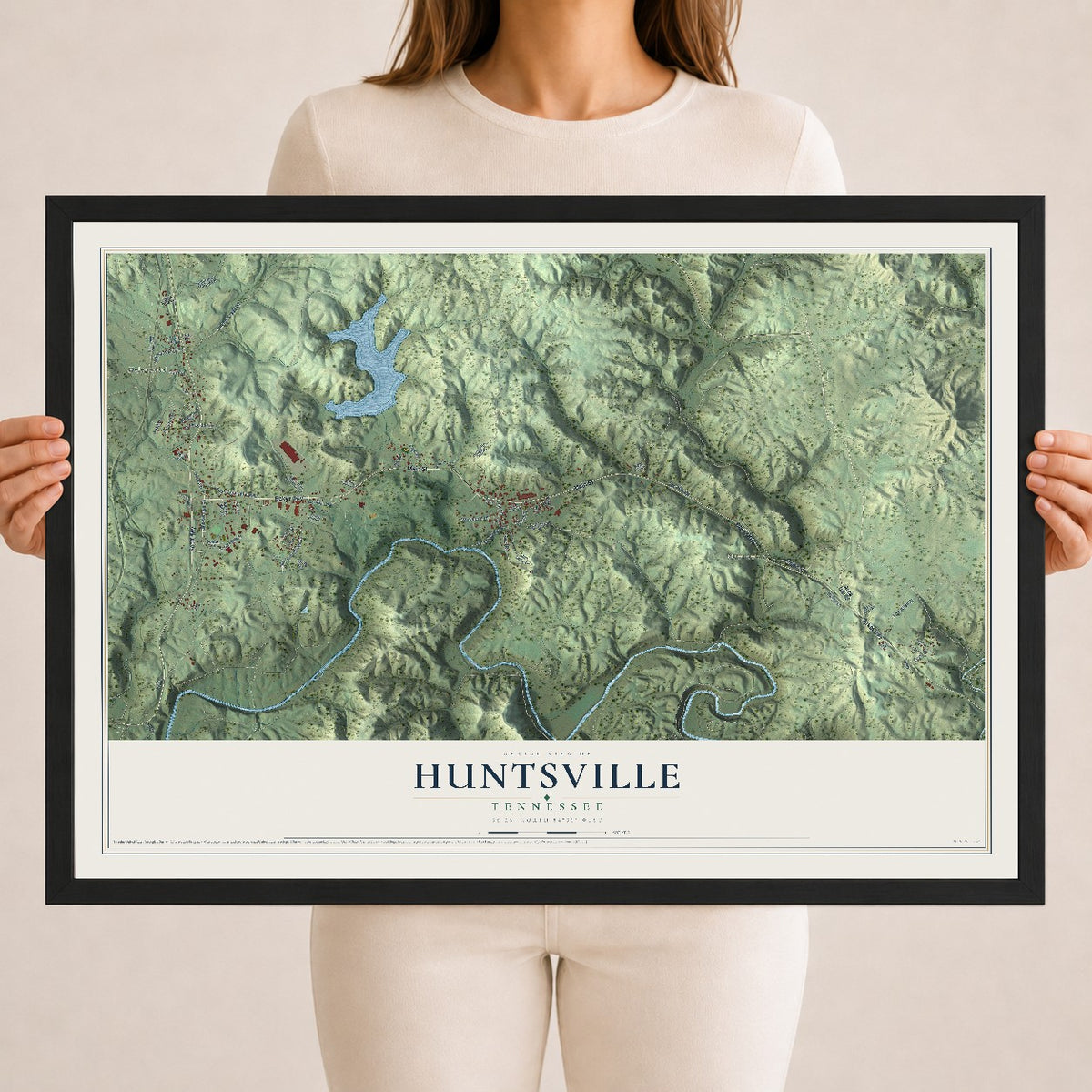 Map of Huntsville, Tennessee, 18 x 24 inch print in a black wood frame
