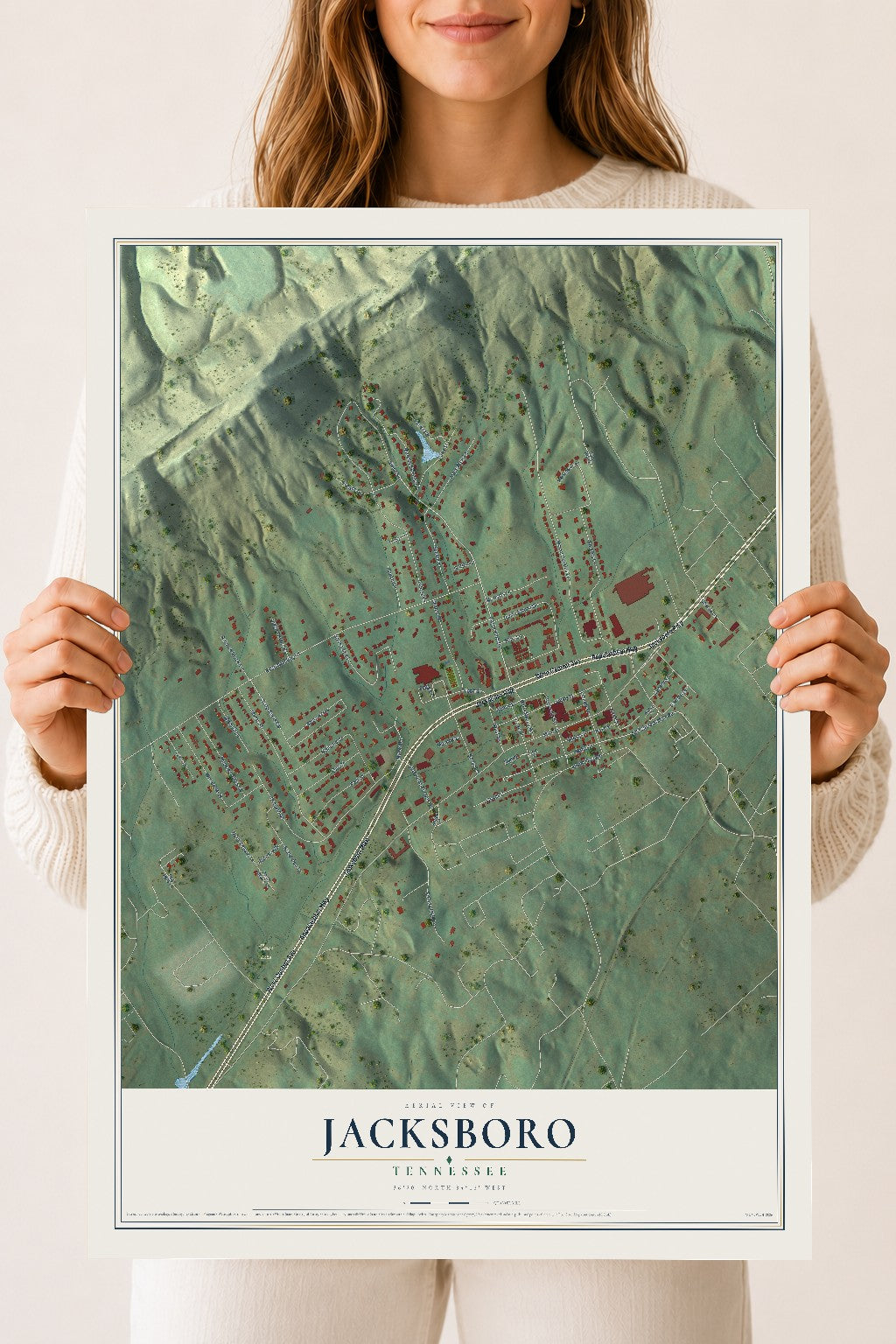 Map of Jacksboro, Tennessee, 18 x 24 inch unframed archival matte print