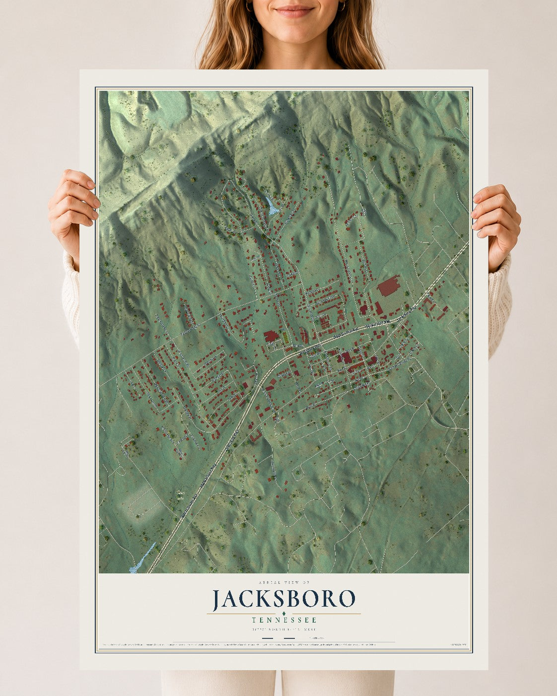 Map of Jacksboro, Tennessee, 24 x 36 inch unframed archival matte print
