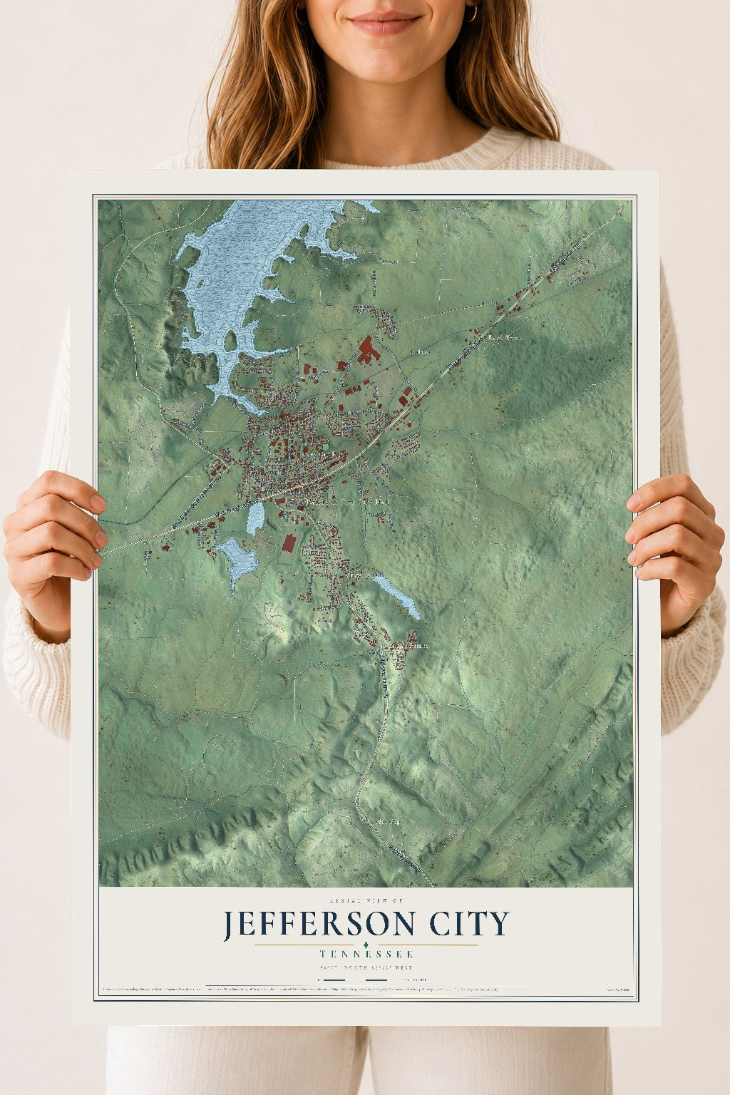 Map of Jefferson City, Tennessee, 18 x 24 inch unframed archival matte print