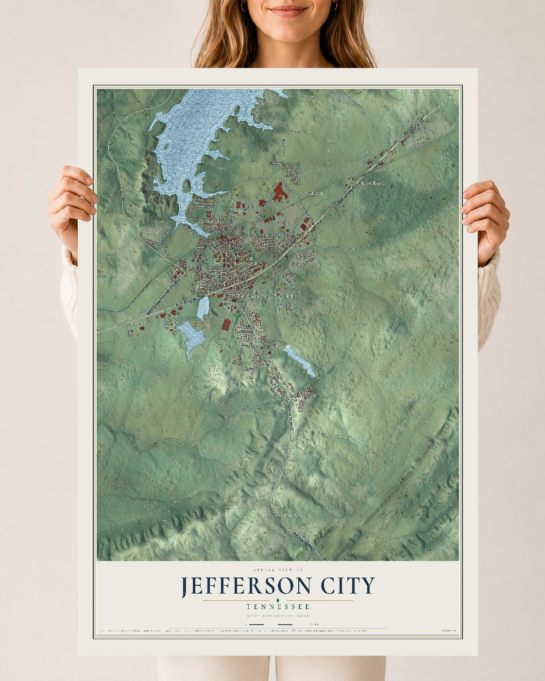 Map of Jefferson City, Tennessee, 24 x 36 inch unframed archival matte print