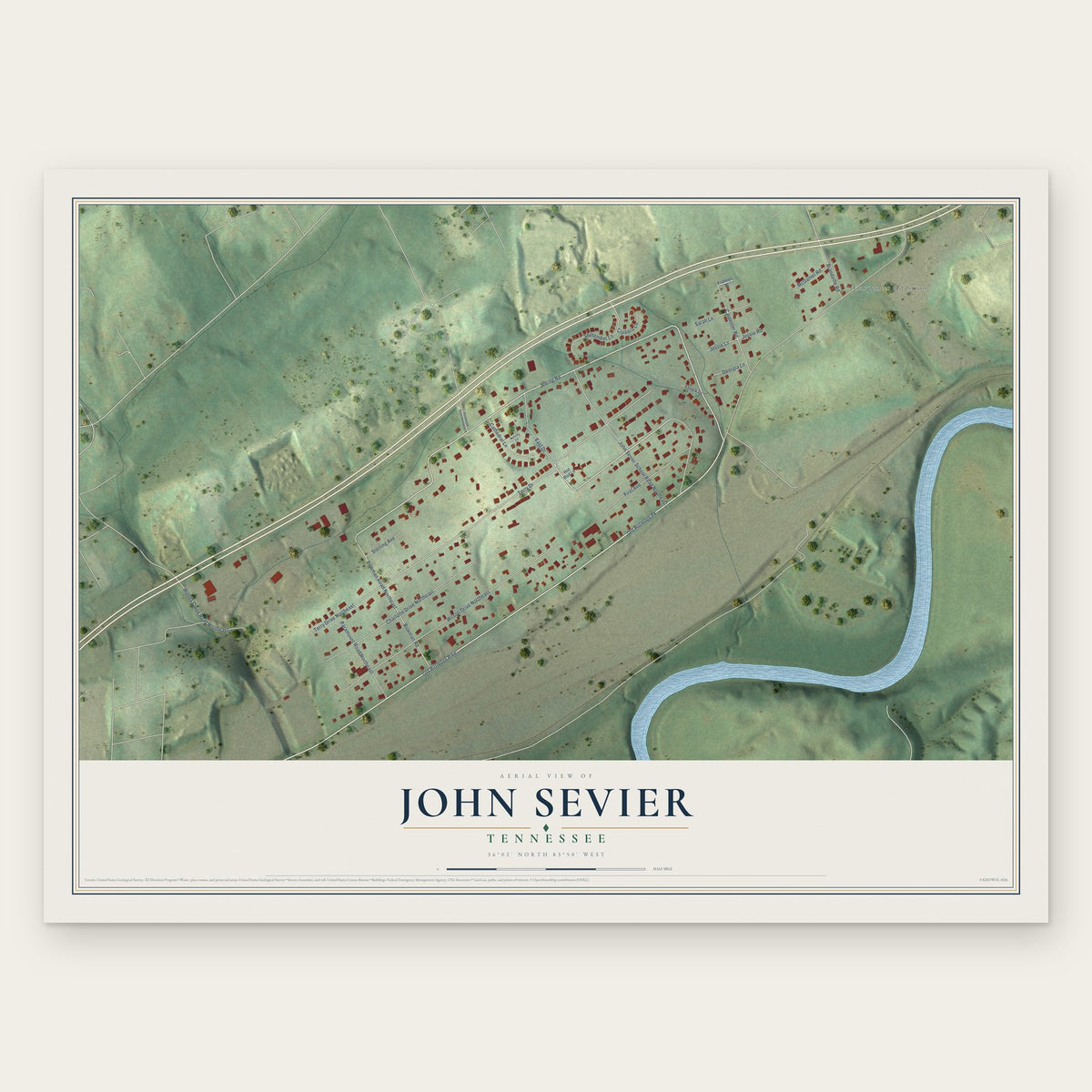 John Sevier, Tennessee map print, the full design