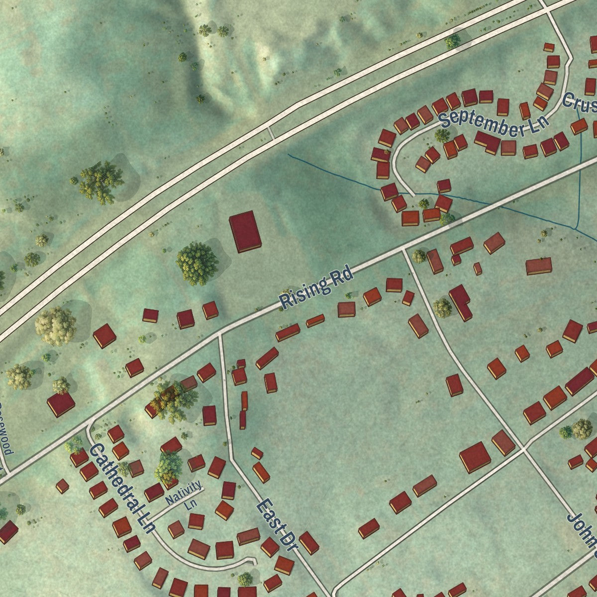 Close-up of the map of John Sevier, Tennessee print showing street and building detail