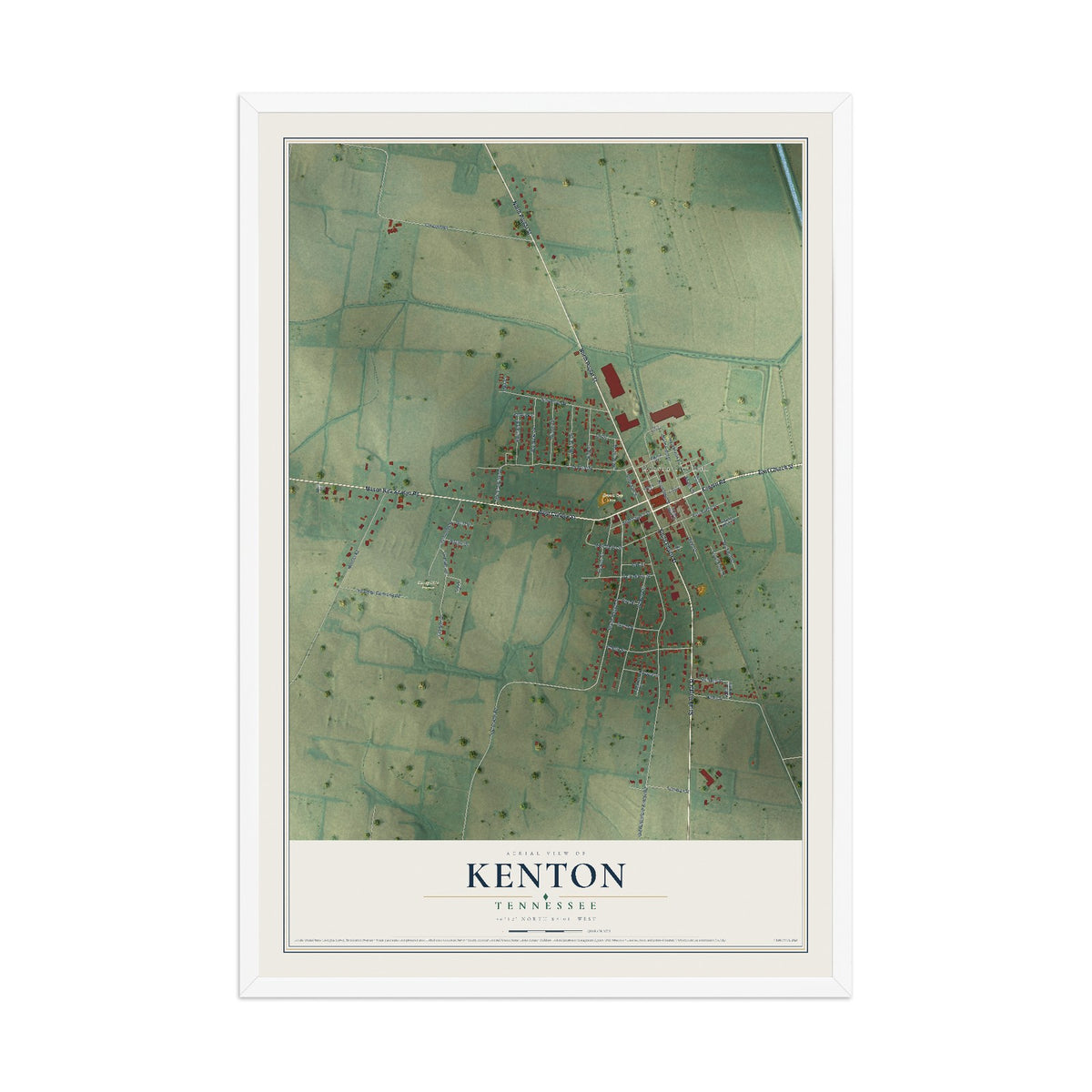 Map of Kenton, Tennessee, 12 x 18 inch print in a white wood frame