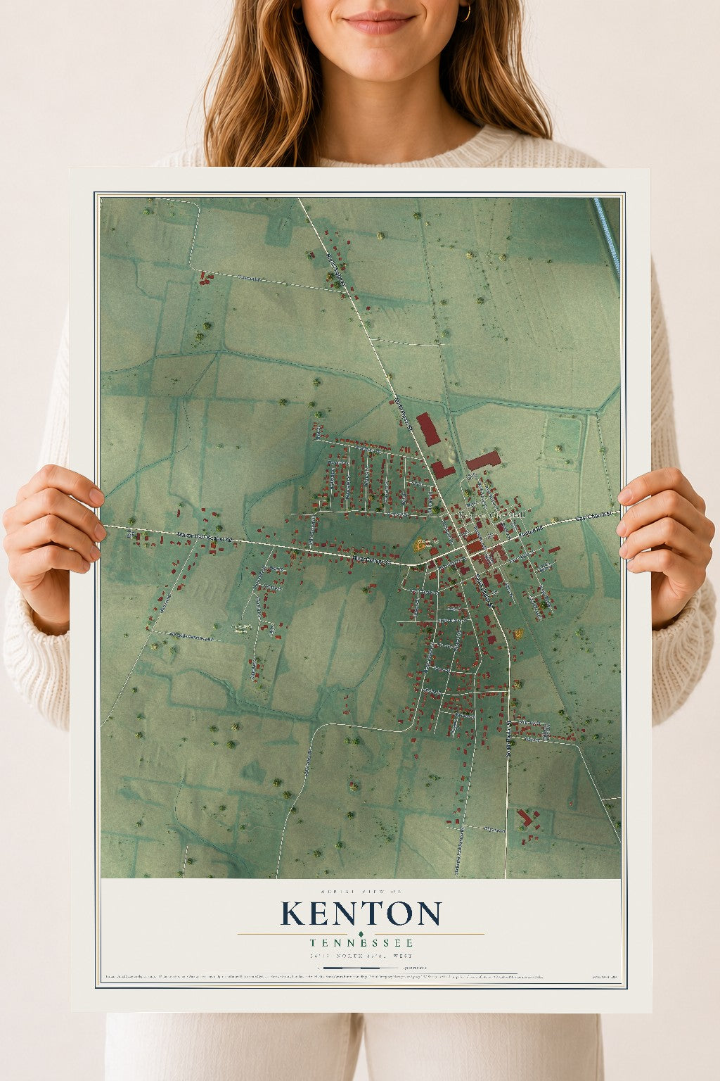 Map of Kenton, Tennessee, 18 x 24 inch unframed archival matte print
