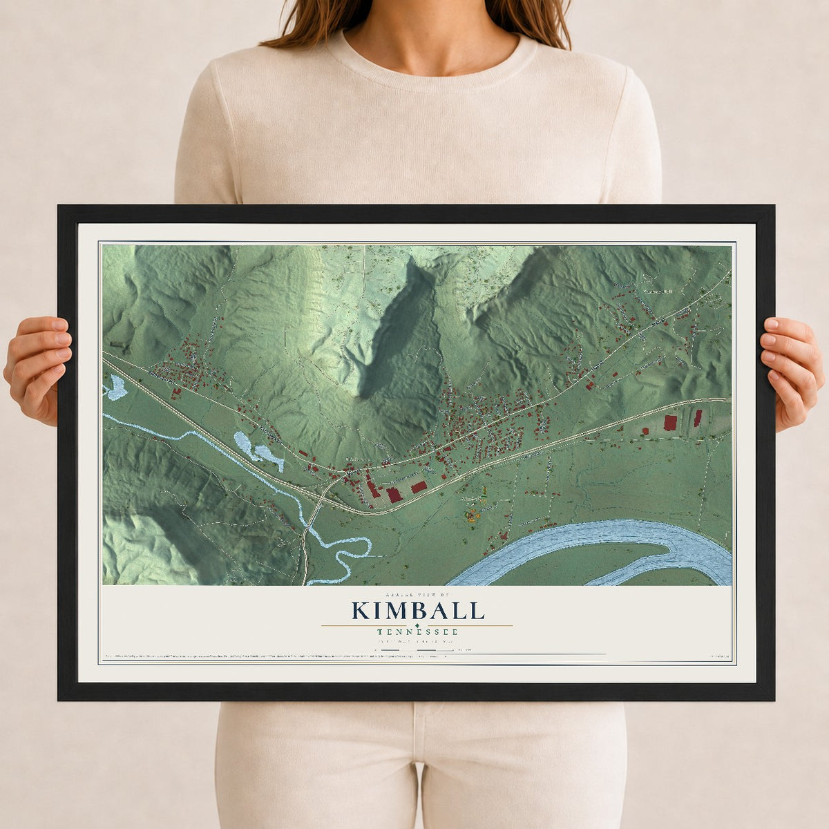 Map of Kimball, Tennessee, 12 x 18 inch print in a black wood frame