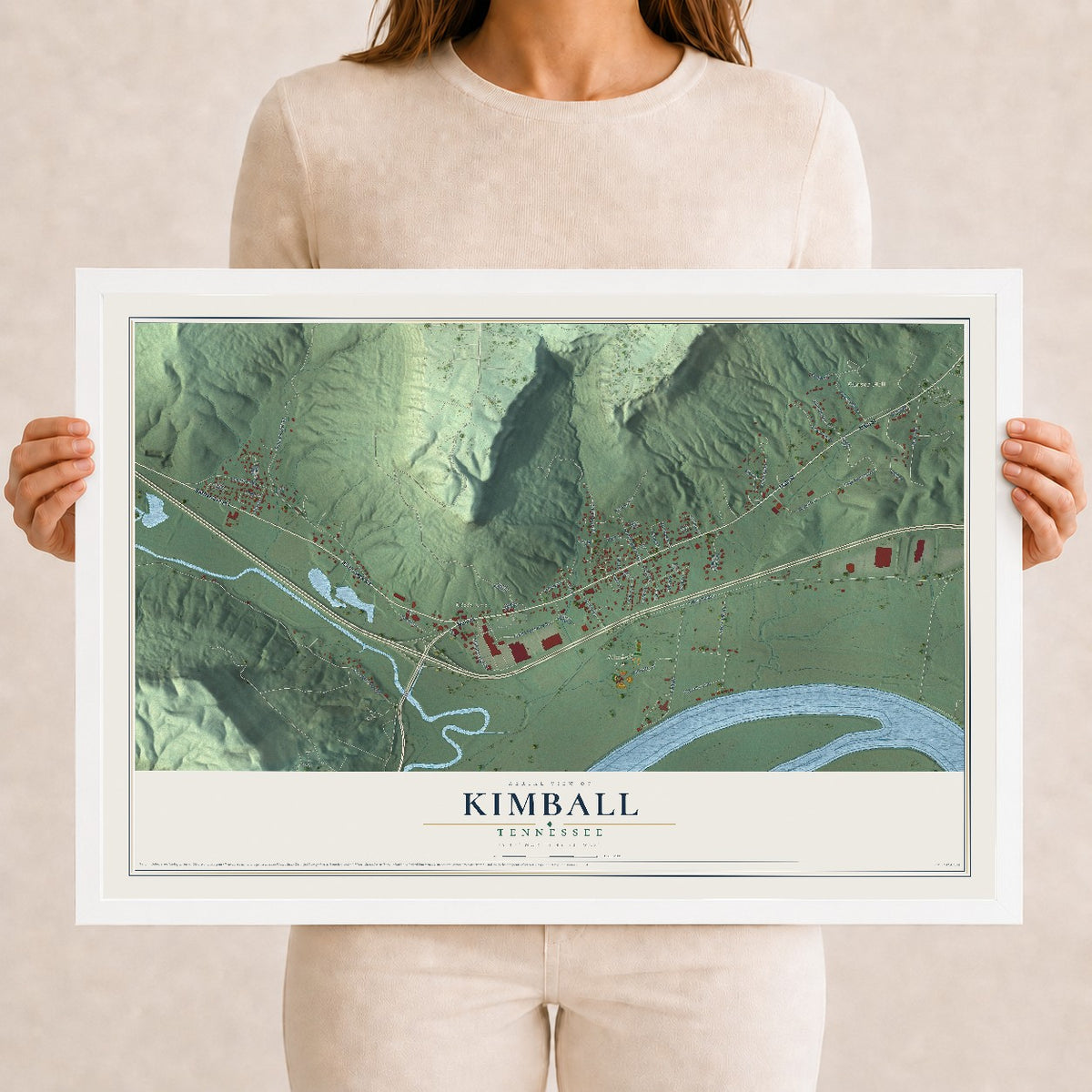 Map of Kimball, Tennessee, 12 x 18 inch print in a white wood frame