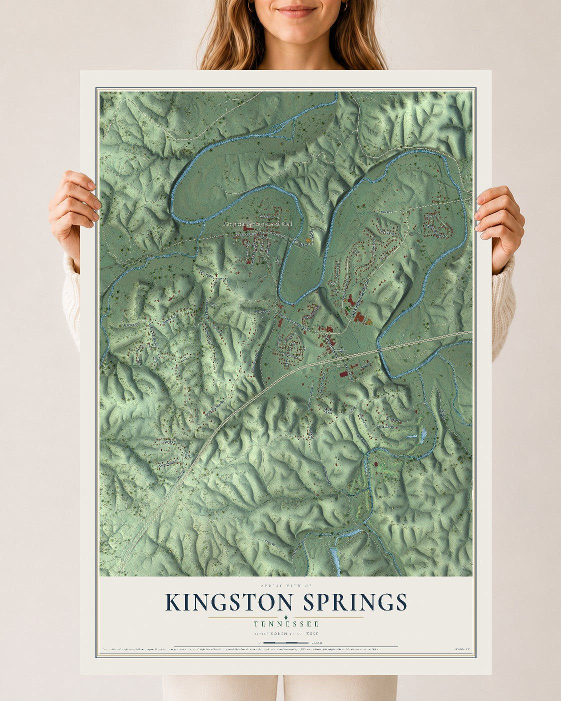 Map of Kingston Springs, Tennessee, 24 x 36 inch unframed archival matte print