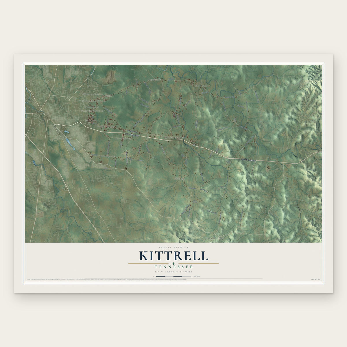 Kittrell, Tennessee map print, the full design