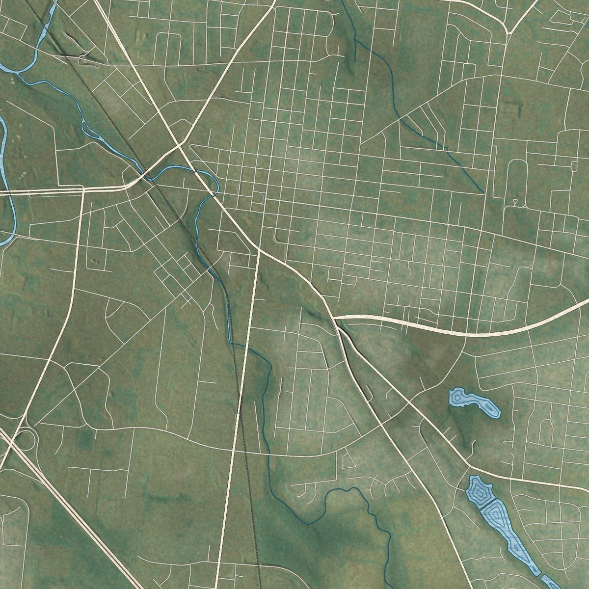 Close-up of the map of Kittrell, Tennessee print showing street and building detail