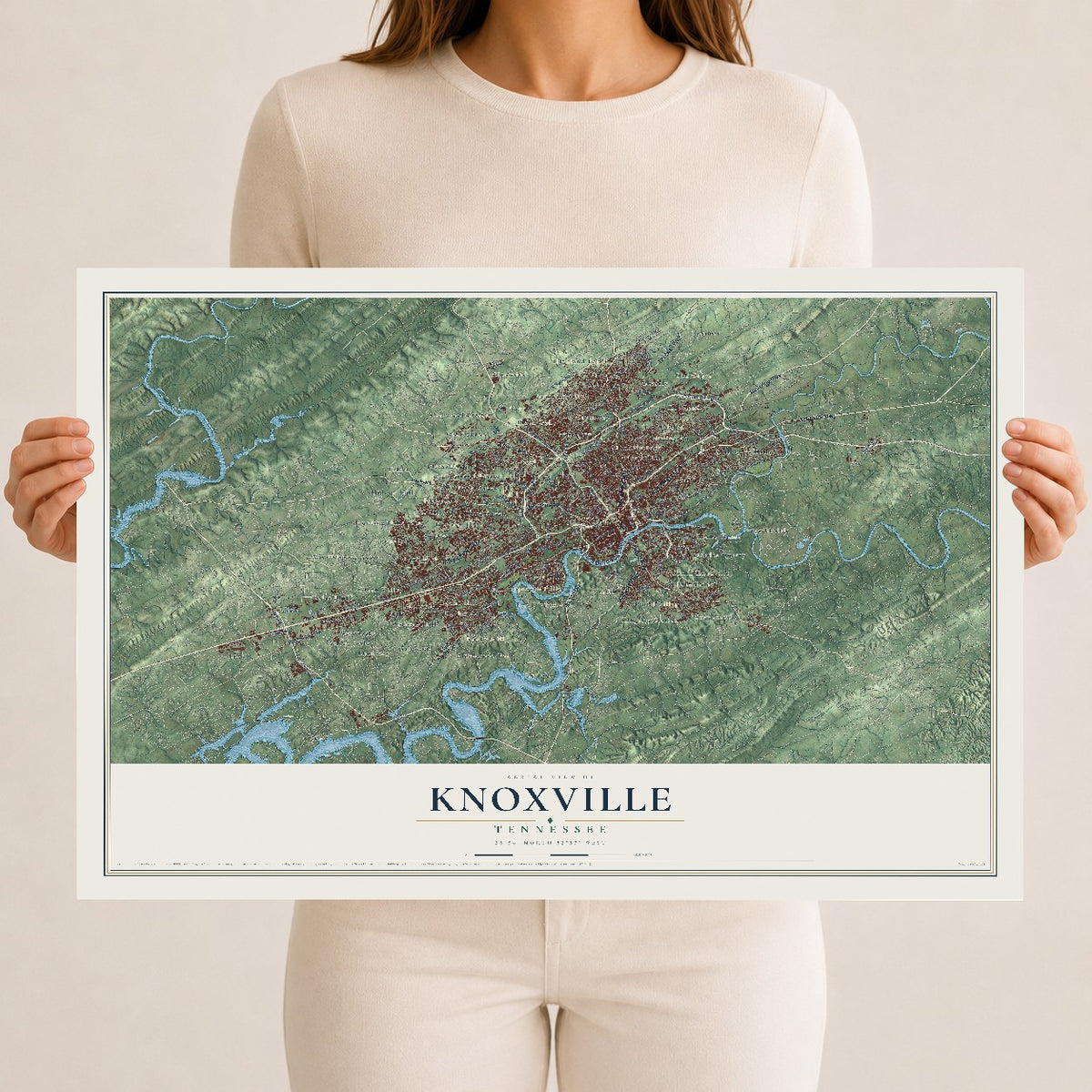 Map of Knoxville, Tennessee, 12 x 18 inch unframed archival matte print
