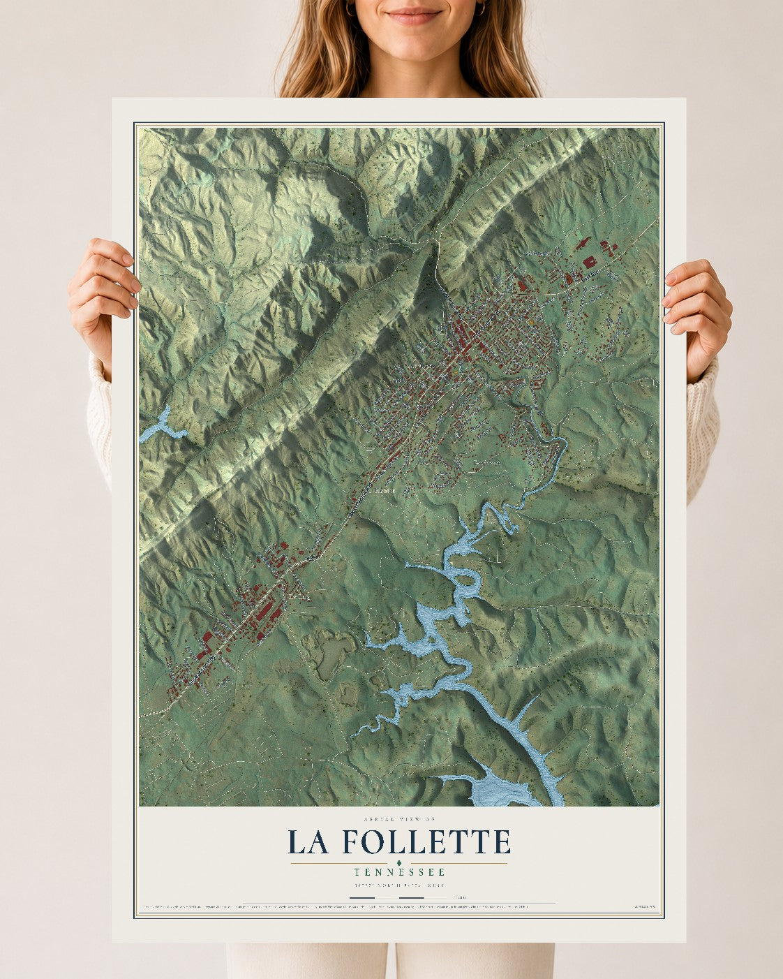 Map of La Follette, Tennessee, 24 x 36 inch unframed archival matte print