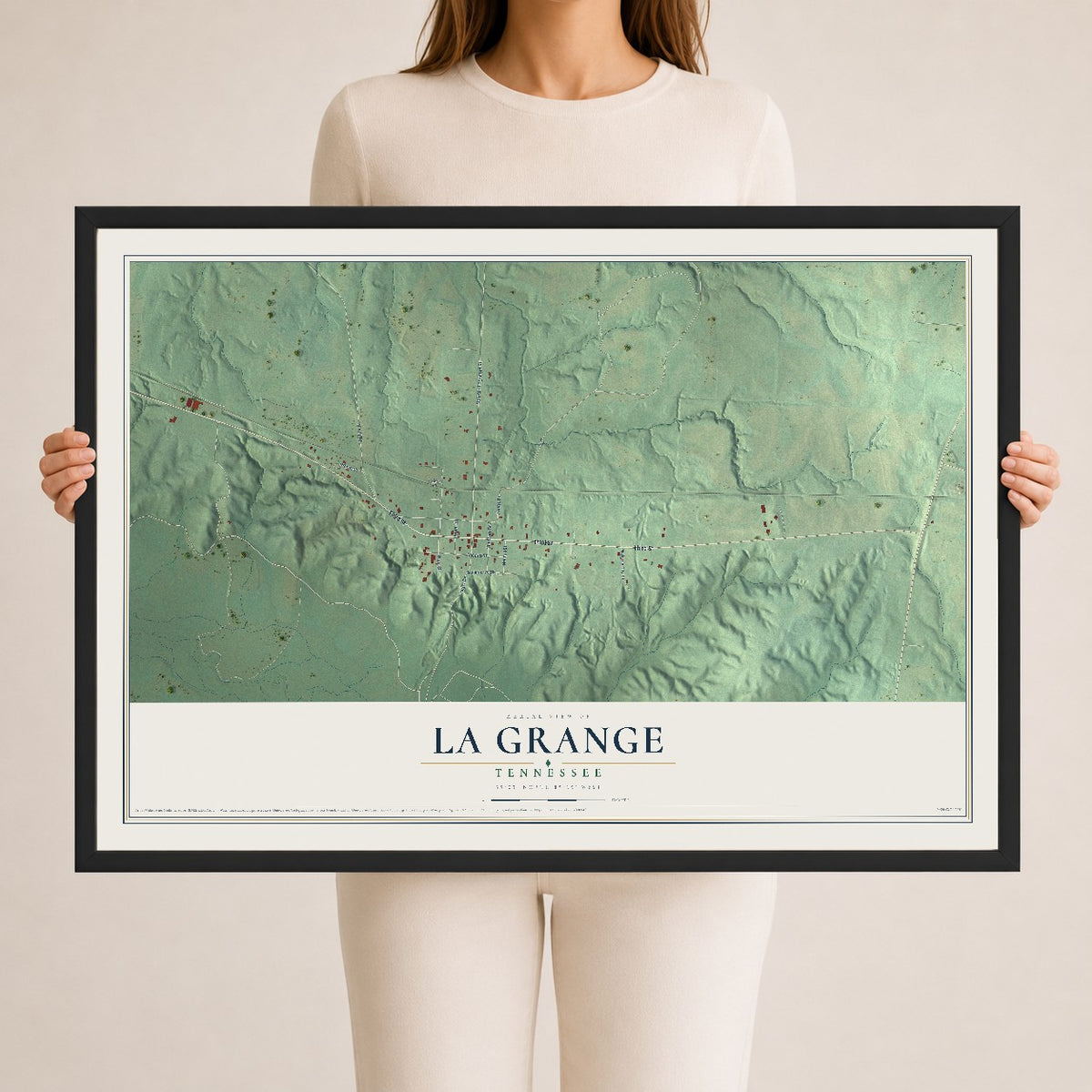 Map of La Grange, Tennessee, 24 x 36 inch print in a black wood frame