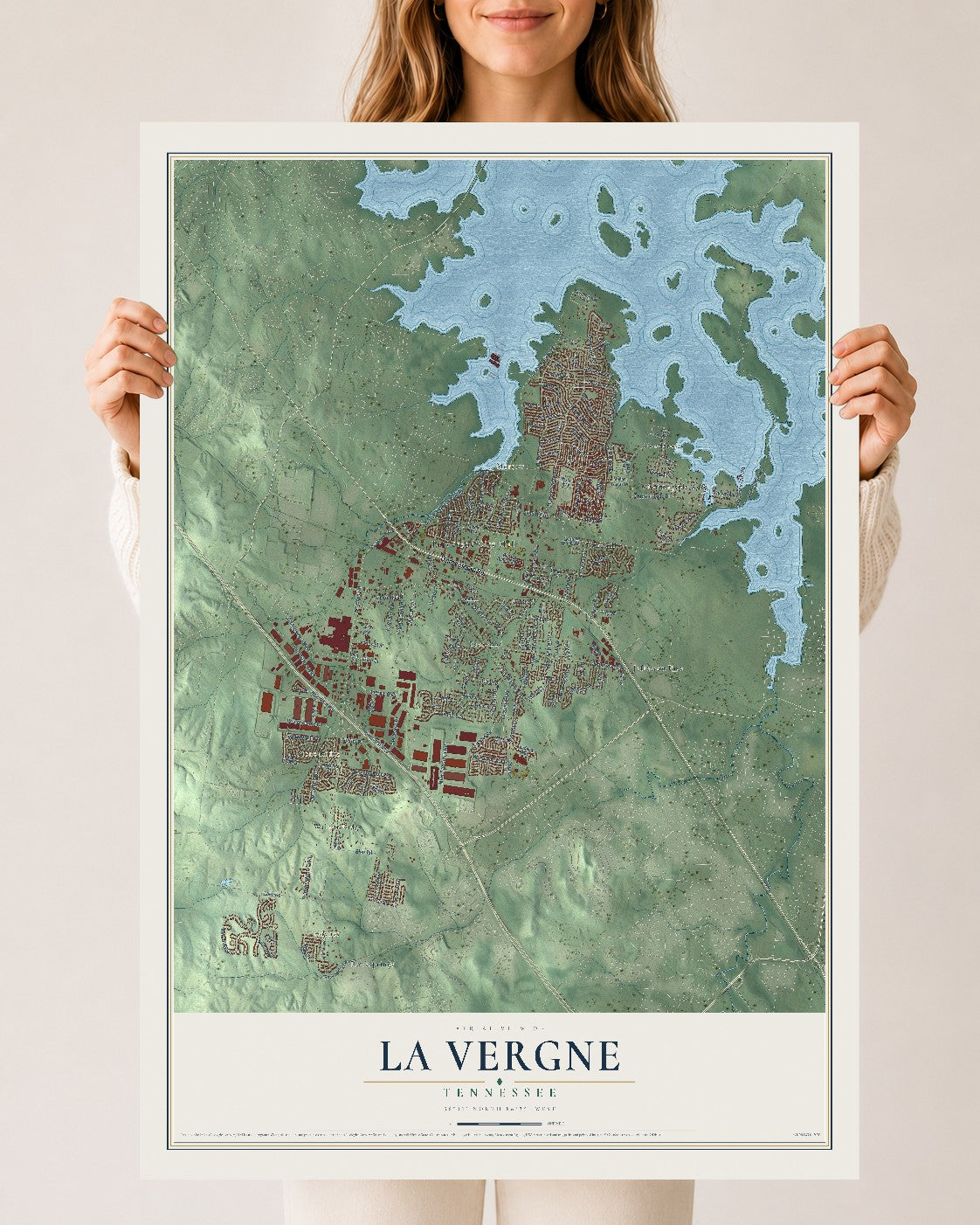 Map of La Vergne, Tennessee, 24 x 36 inch unframed archival matte print