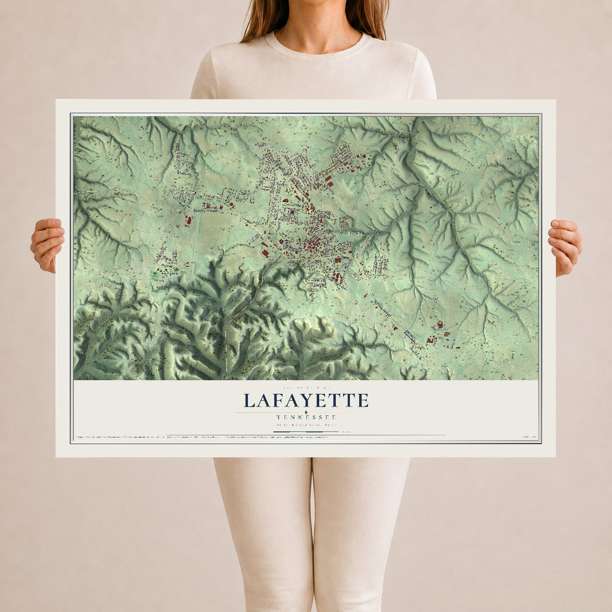 Map of Lafayette, Tennessee, 24 x 36 inch unframed archival matte print