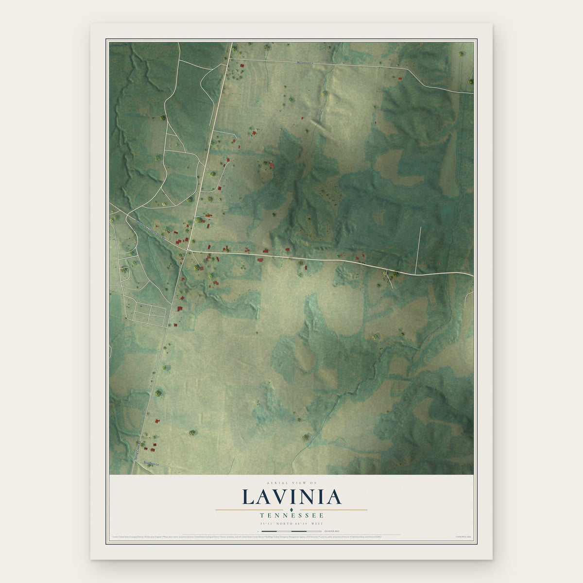 Lavinia, Tennessee map print, the full design