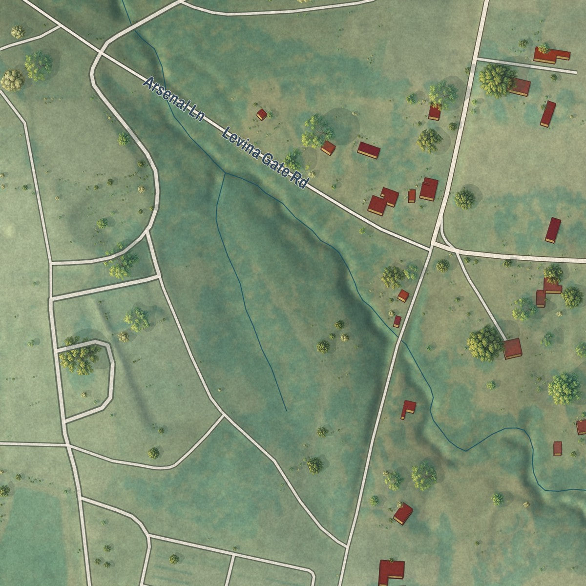 Close-up of the map of Lavinia, Tennessee print showing street and building detail