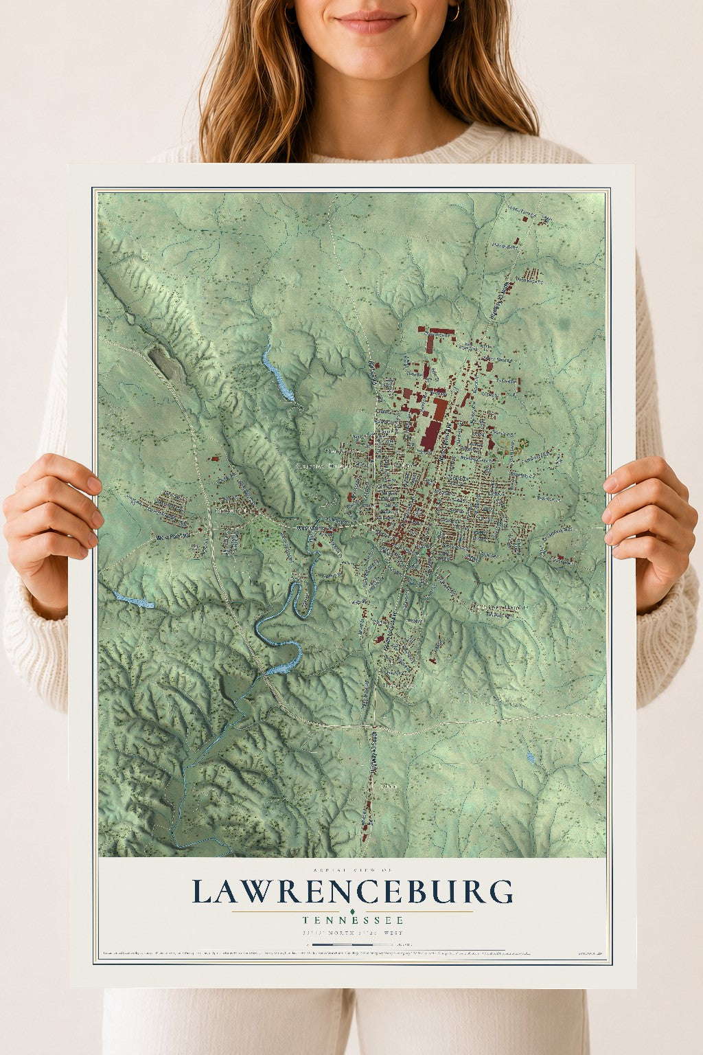 Map of Lawrenceburg, Tennessee, 18 x 24 inch unframed archival matte print