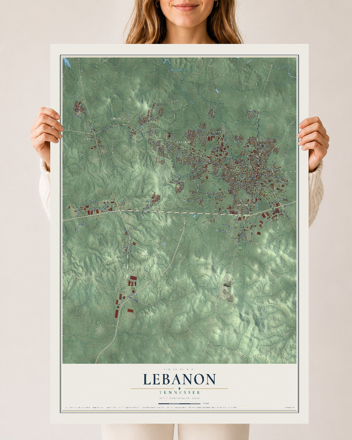 Map of Lebanon, Tennessee, 24 x 36 inch unframed archival matte print