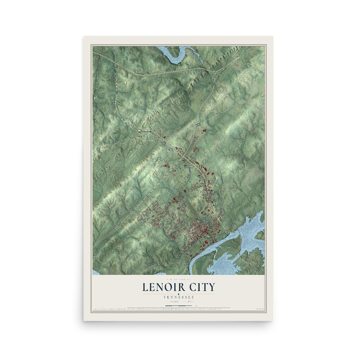 Map of Lenoir City, Tennessee, 12 x 18 inch unframed archival matte print