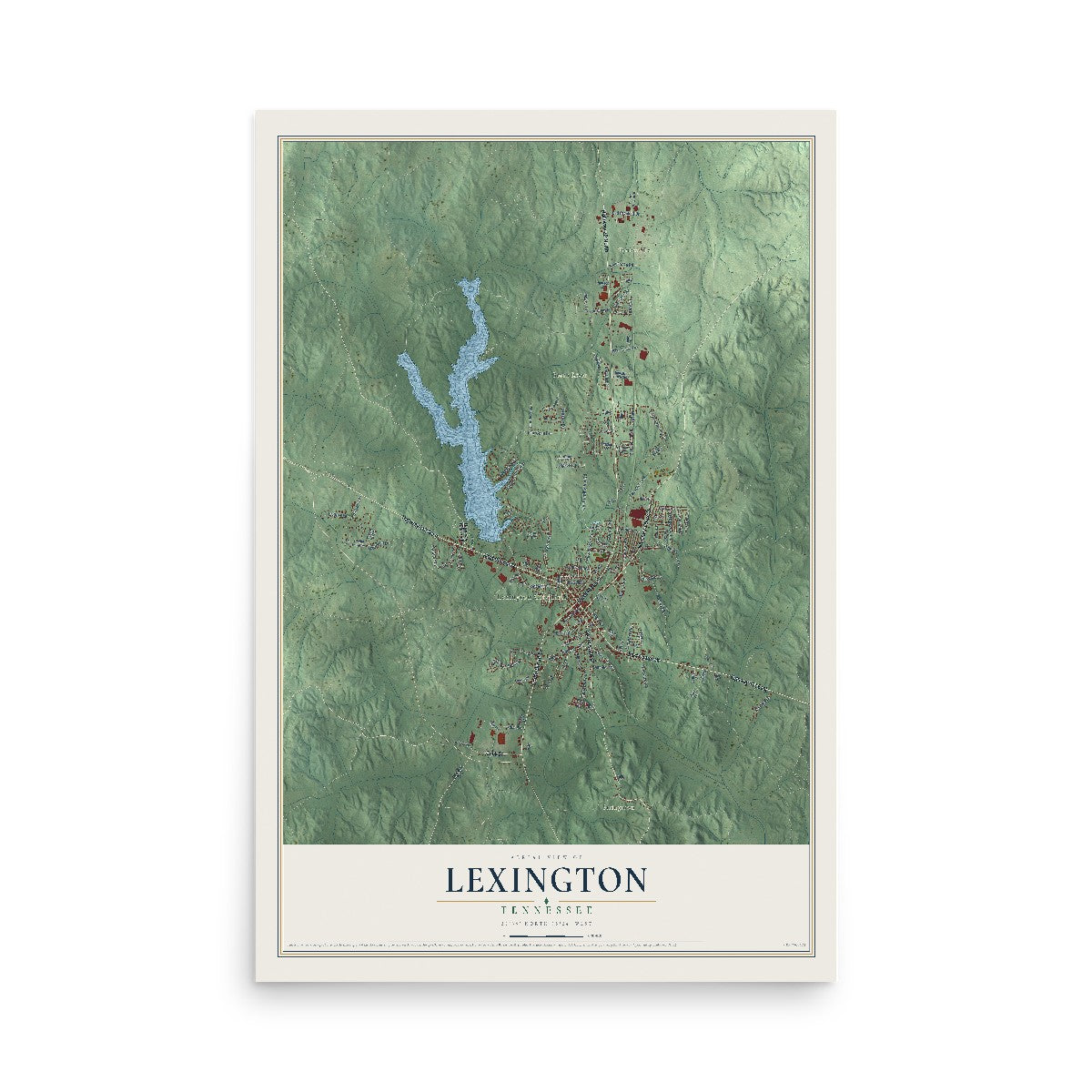 Map of Lexington, Tennessee, 12 x 18 inch unframed archival matte print