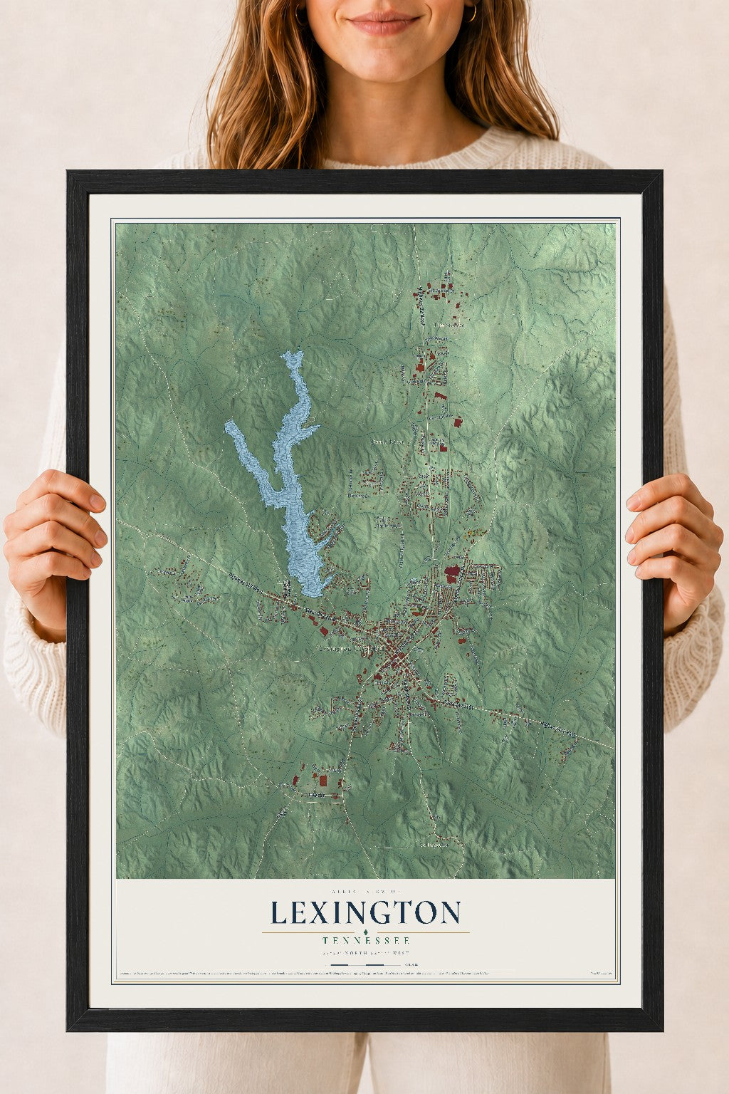 Map of Lexington, Tennessee, 18 x 24 inch print in a black wood frame