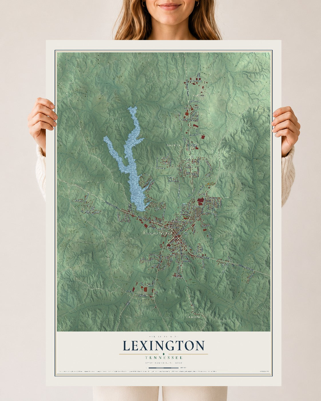 Map of Lexington, Tennessee, 24 x 36 inch unframed archival matte print