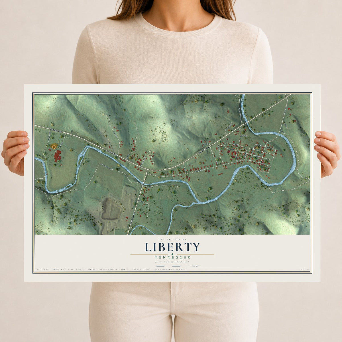 Map of Liberty, Tennessee, 12 x 18 inch unframed archival matte print