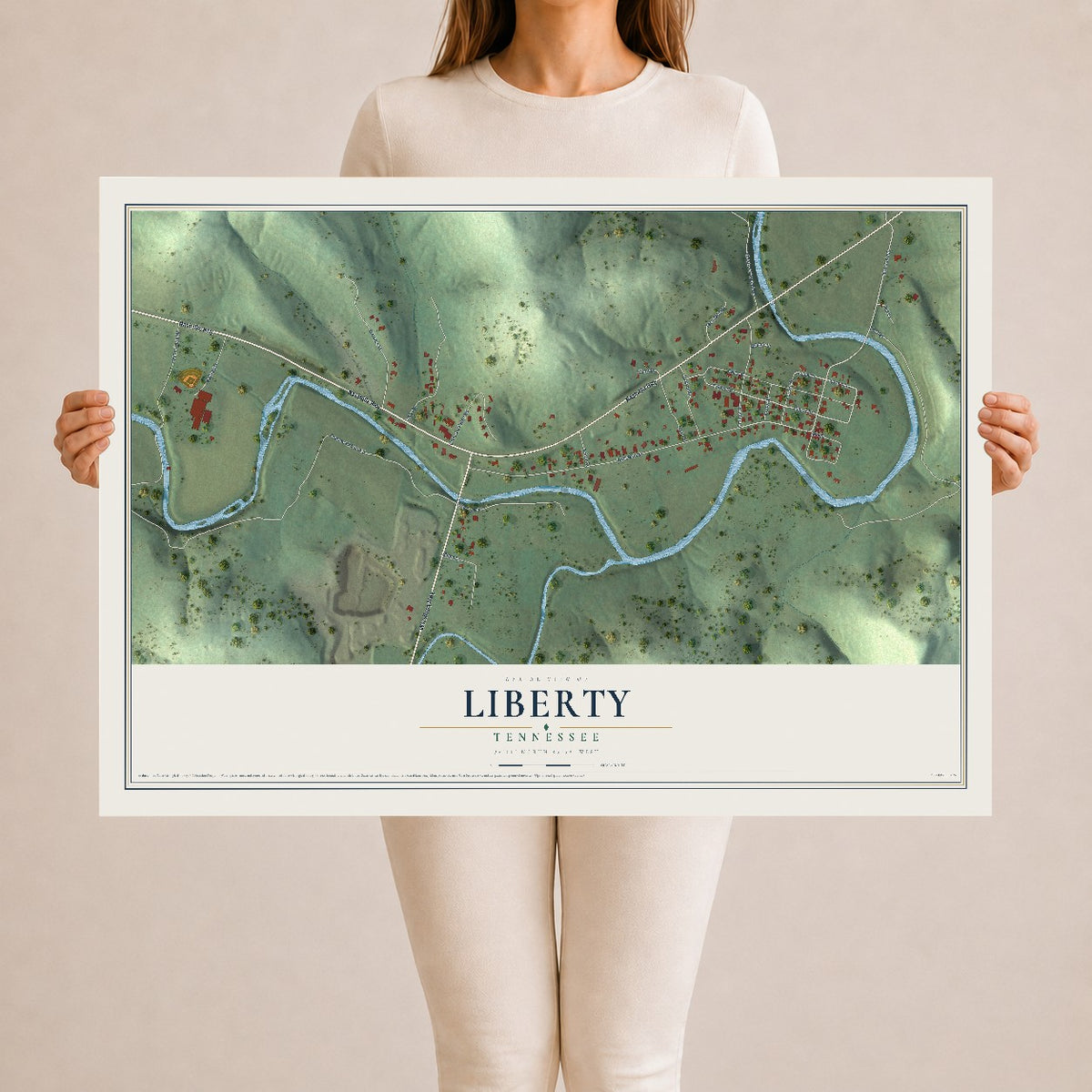 Map of Liberty, Tennessee, 24 x 36 inch unframed archival matte print