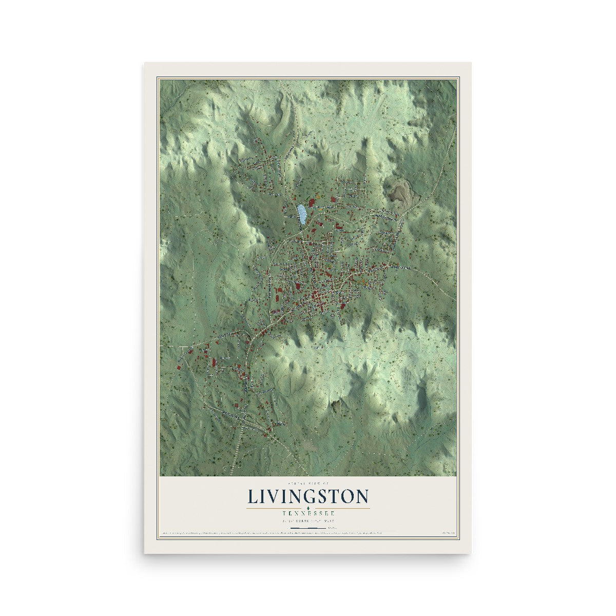 Map of Livingston, Tennessee, 12 x 18 inch unframed archival matte print