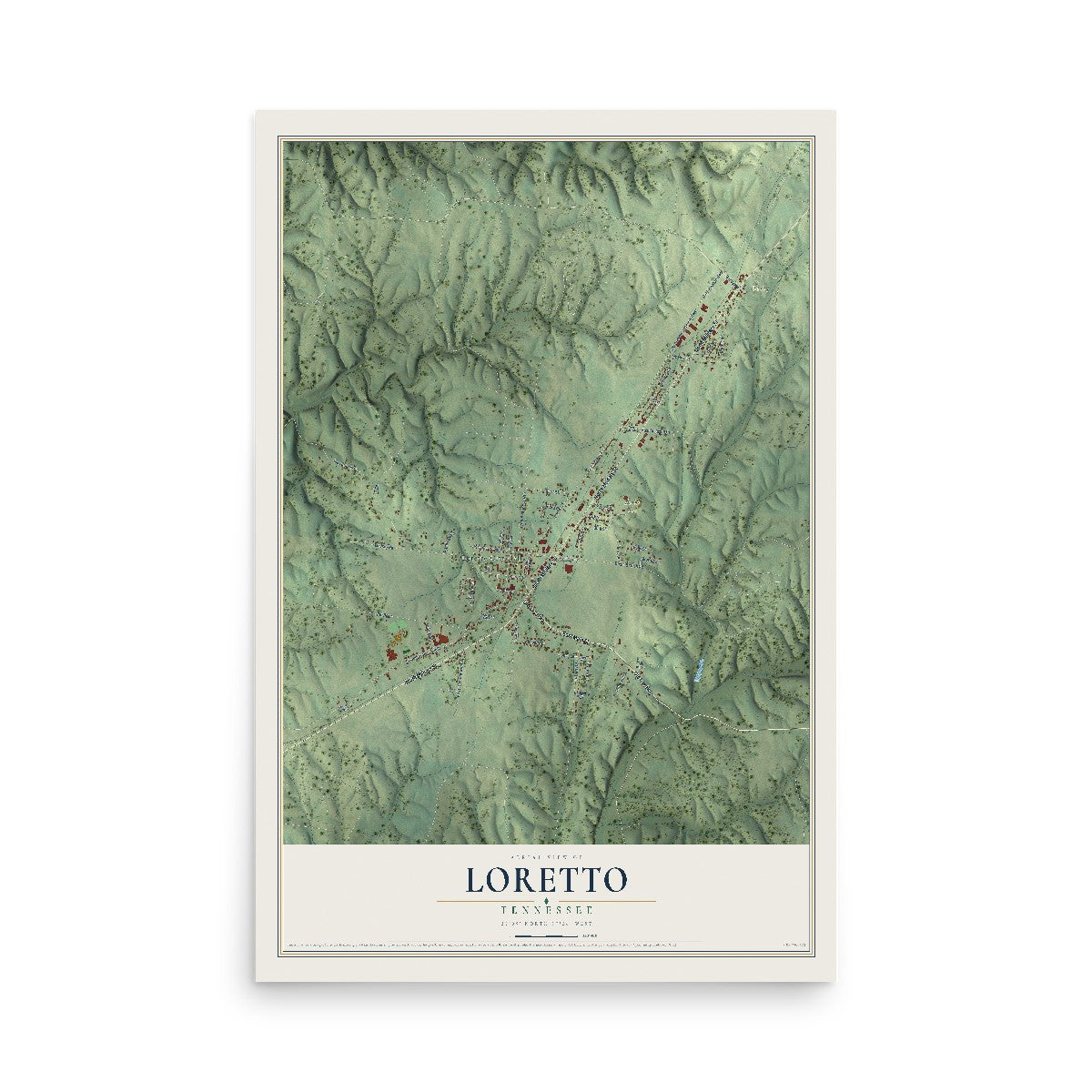 Map of Loretto, Tennessee, 12 x 18 inch unframed archival matte print