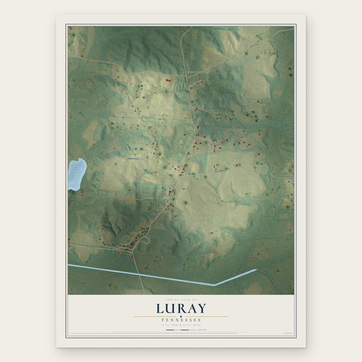 Luray, Tennessee map print, the full design
