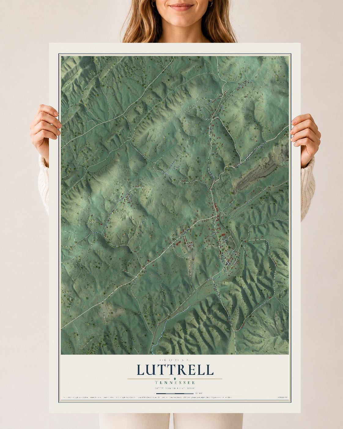 Map of Luttrell, Tennessee, 24 x 36 inch unframed archival matte print