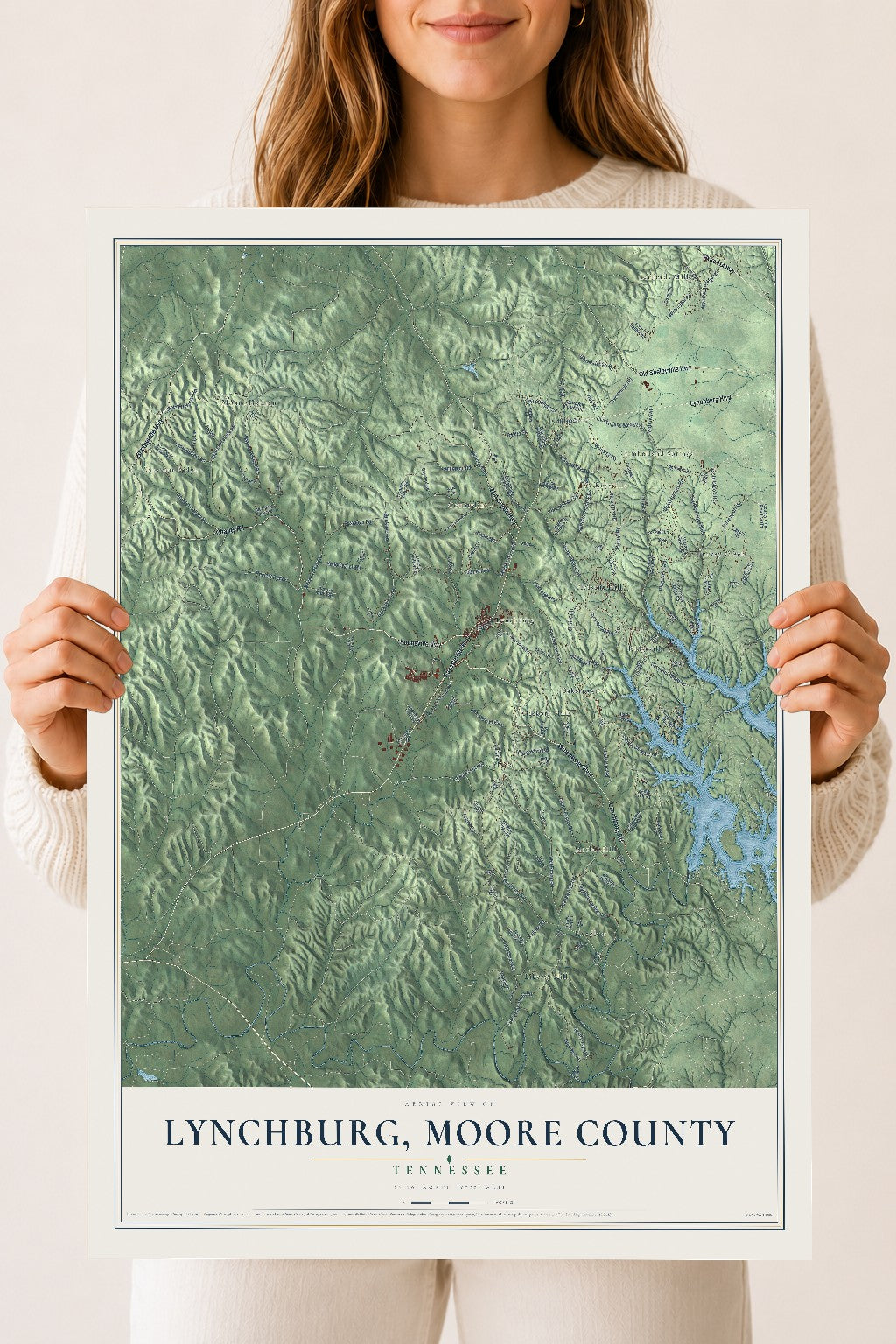 Map of Lynchburg, Moore County, Tennessee, 18 x 24 inch unframed archival matte print