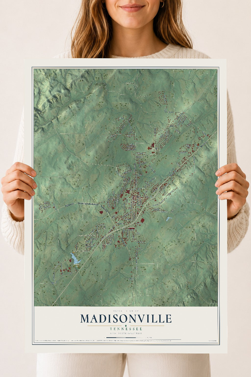 Map of Madisonville, Tennessee, 18 x 24 inch unframed archival matte print