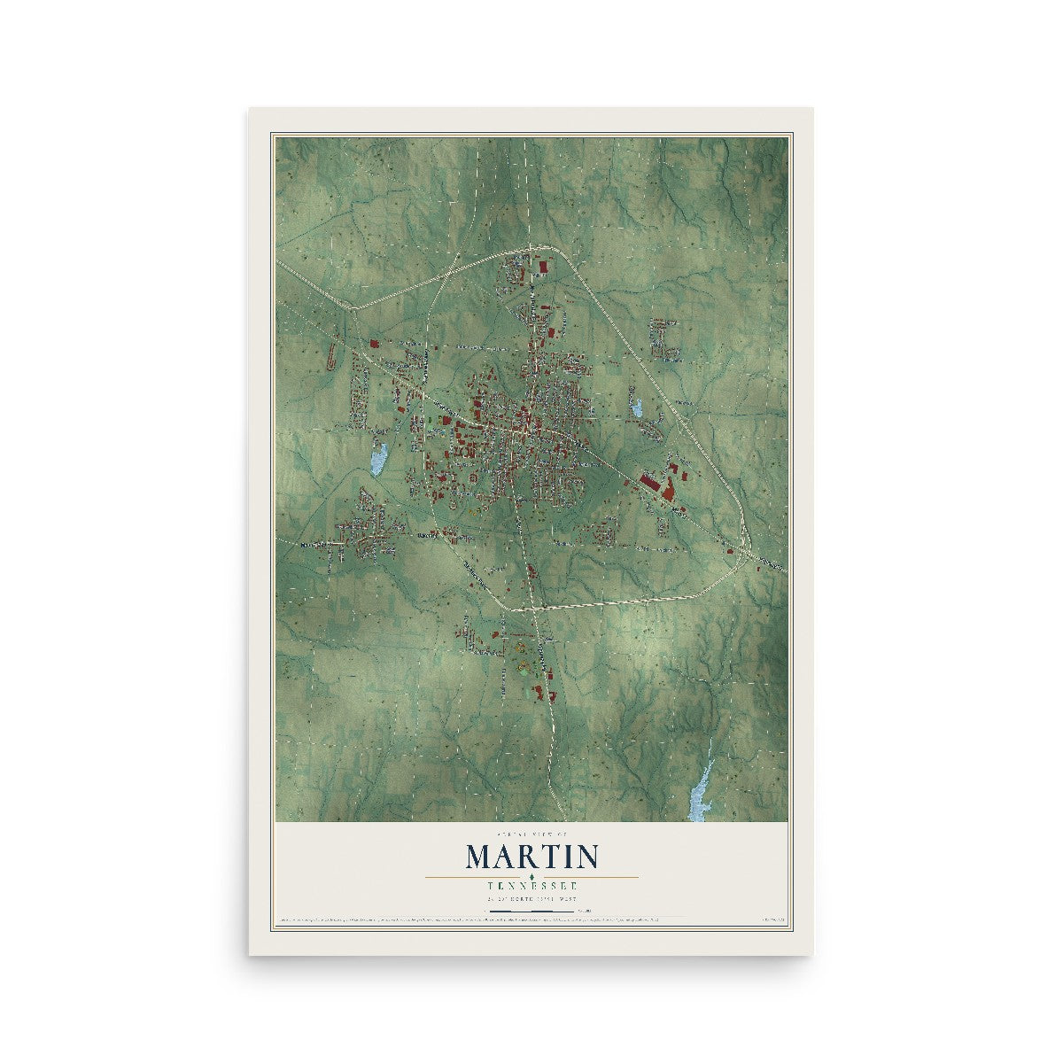 Map of Martin, Tennessee, 12 x 18 inch unframed archival matte print