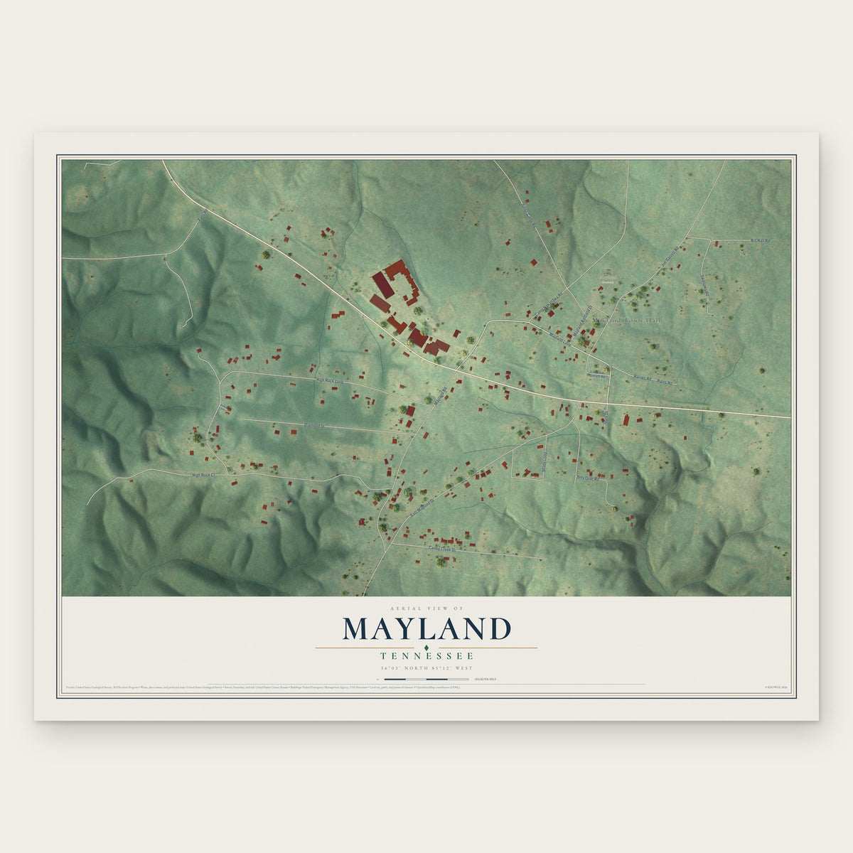 Mayland, Tennessee map print, the full design