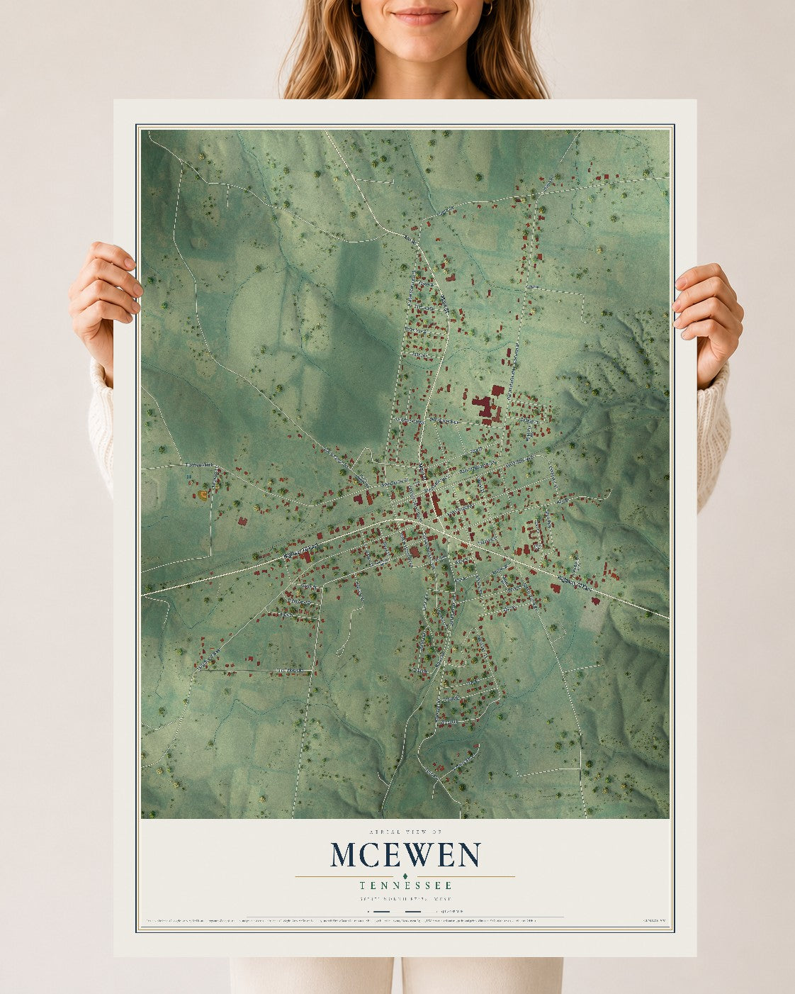 Map of McEwen, Tennessee, 24 x 36 inch unframed archival matte print