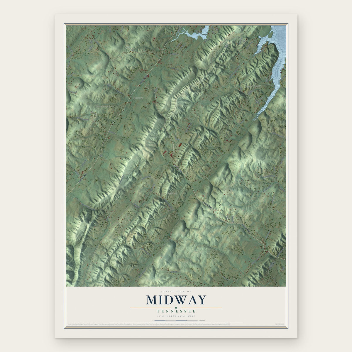 Midway, Tennessee map print, the full design