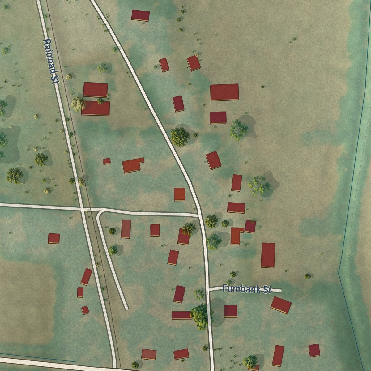 Close-up of the map of Miston, Tennessee print showing street and building detail