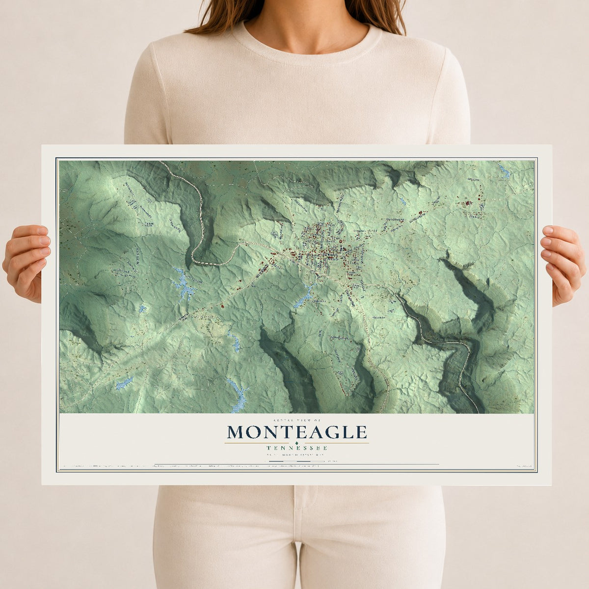 Map of Monteagle, Tennessee, 12 x 18 inch unframed archival matte print