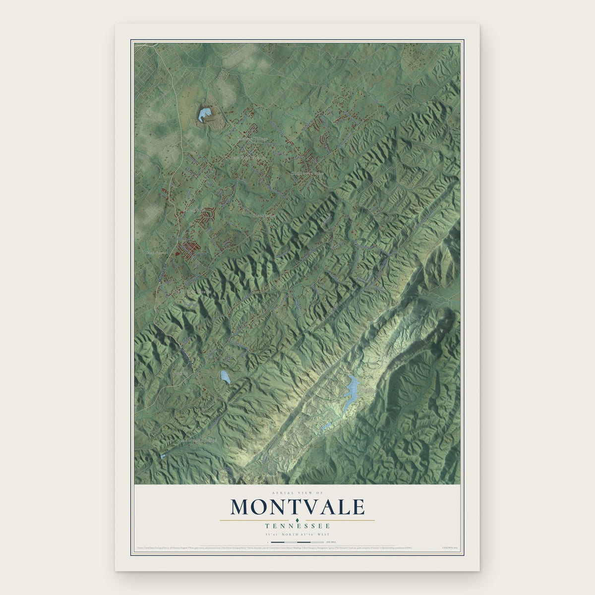 Montvale, Tennessee map print, the full design