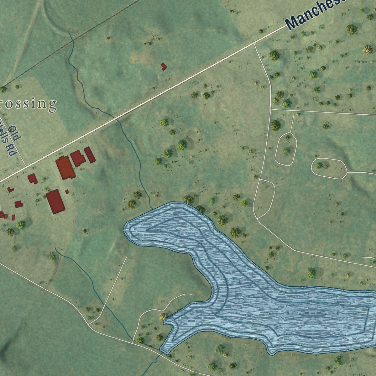 Second close-up of the map of Morrison, Tennessee print showing more streets and buildings