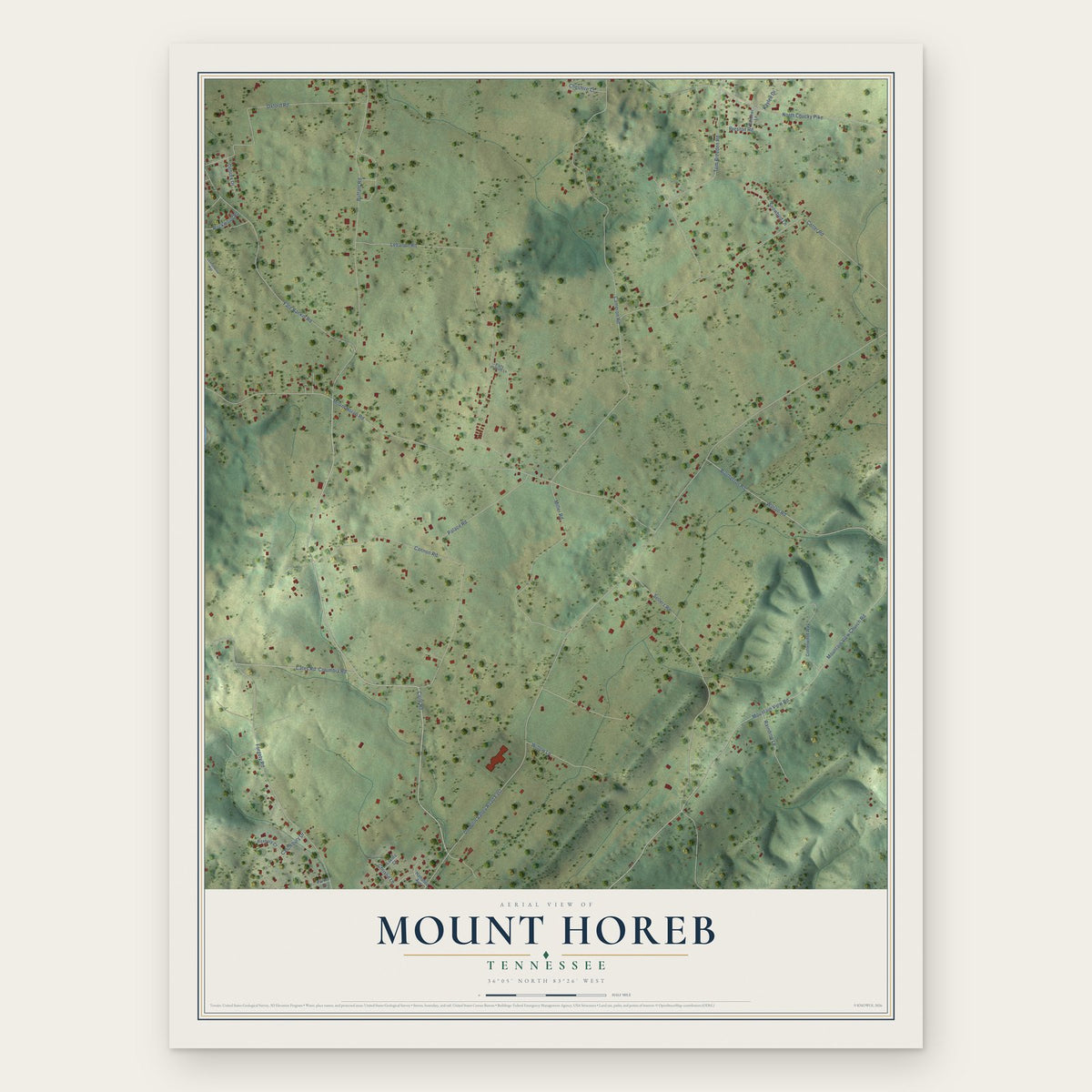 Mount Horeb, Tennessee map print, the full design