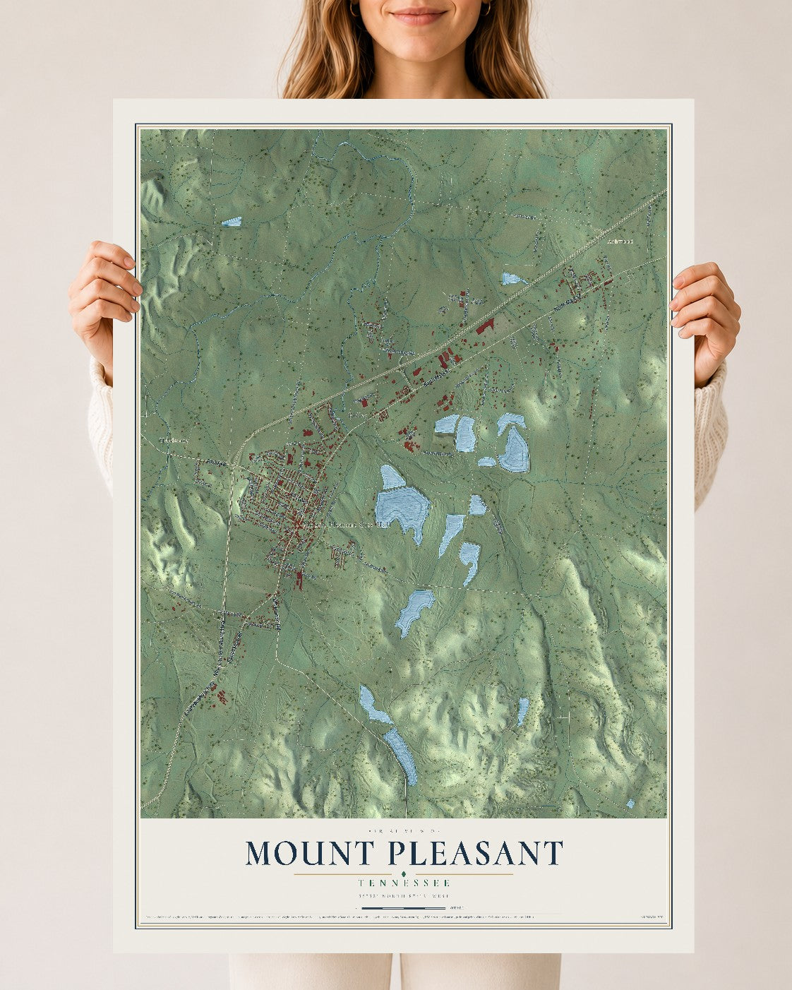 Map of Mount Pleasant, Tennessee, 24 x 36 inch unframed archival matte print