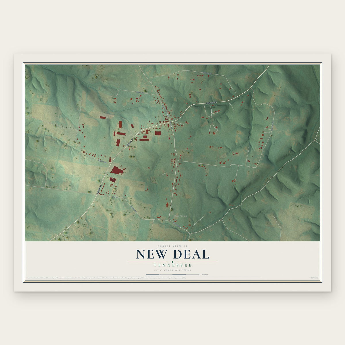 New Deal, Tennessee map print, the full design