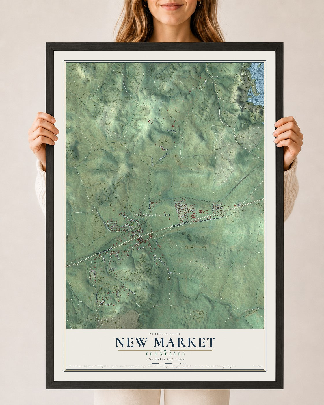 Map of New Market, Tennessee, 24 x 36 inch print in a black wood frame
