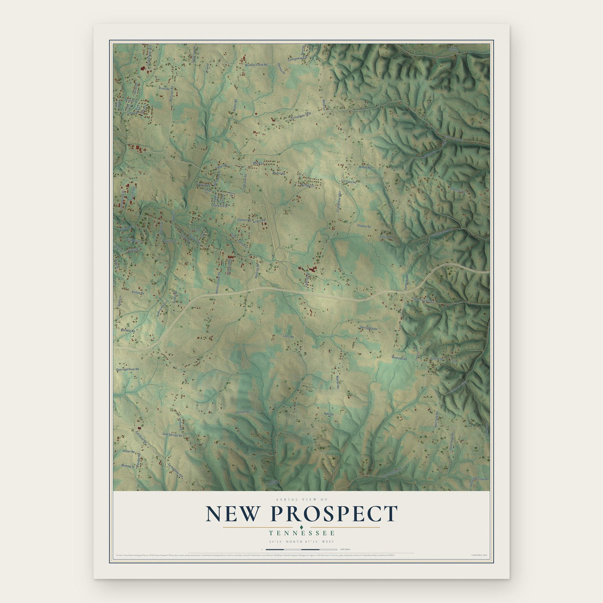 New Prospect, Tennessee map print, the full design