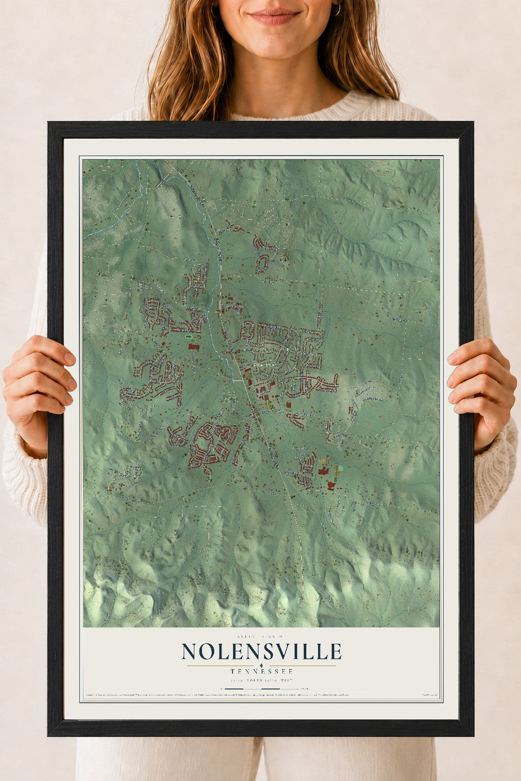 Map of Nolensville, Tennessee, 18 x 24 inch print in a black wood frame